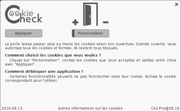 Interface de paramétrage du niveau de confidentialité Cookie Check
